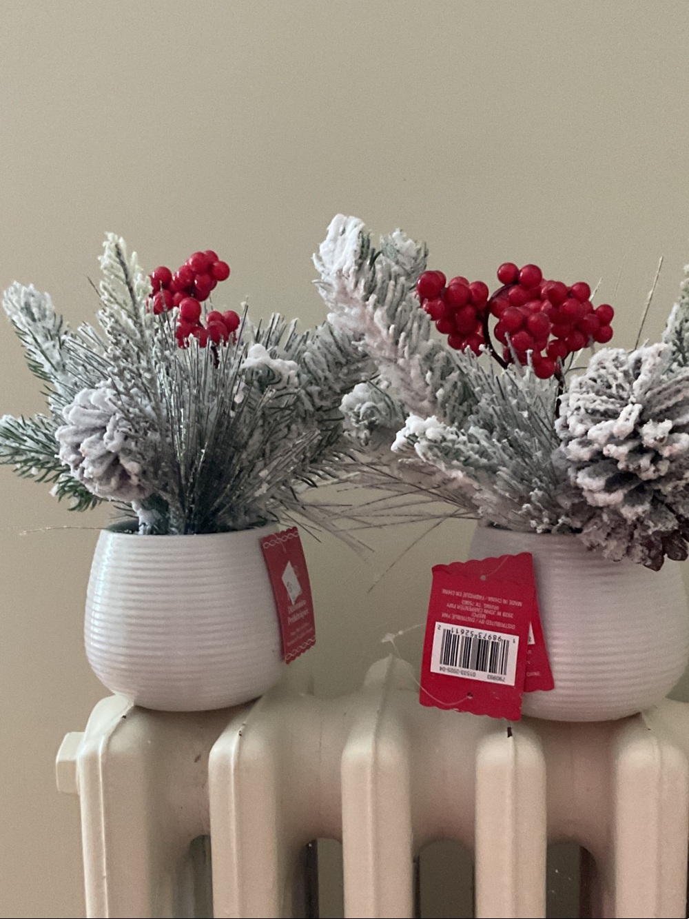 Snowy Pinecone & Berry Ceramic Vase Accent